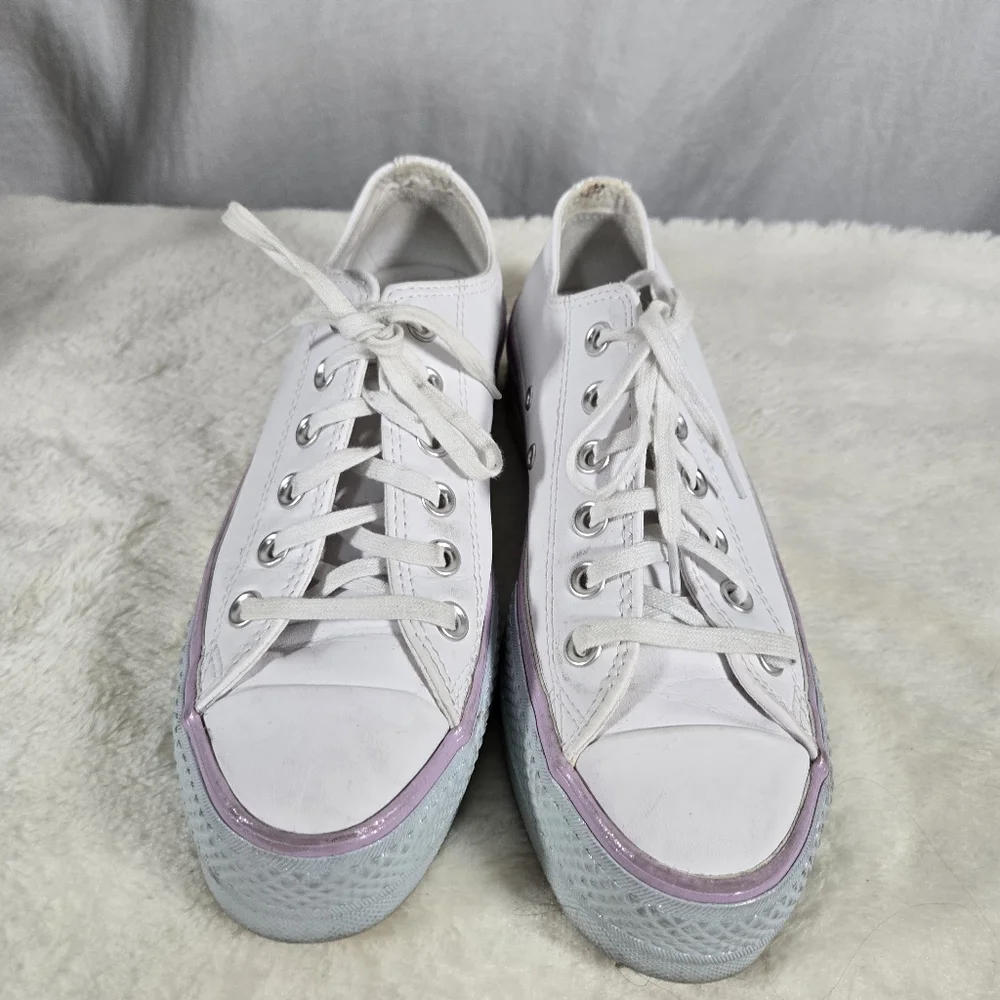 Convere All Star White Leather Platform  Low Top Shoes Size 7 - Picture 2 of 8